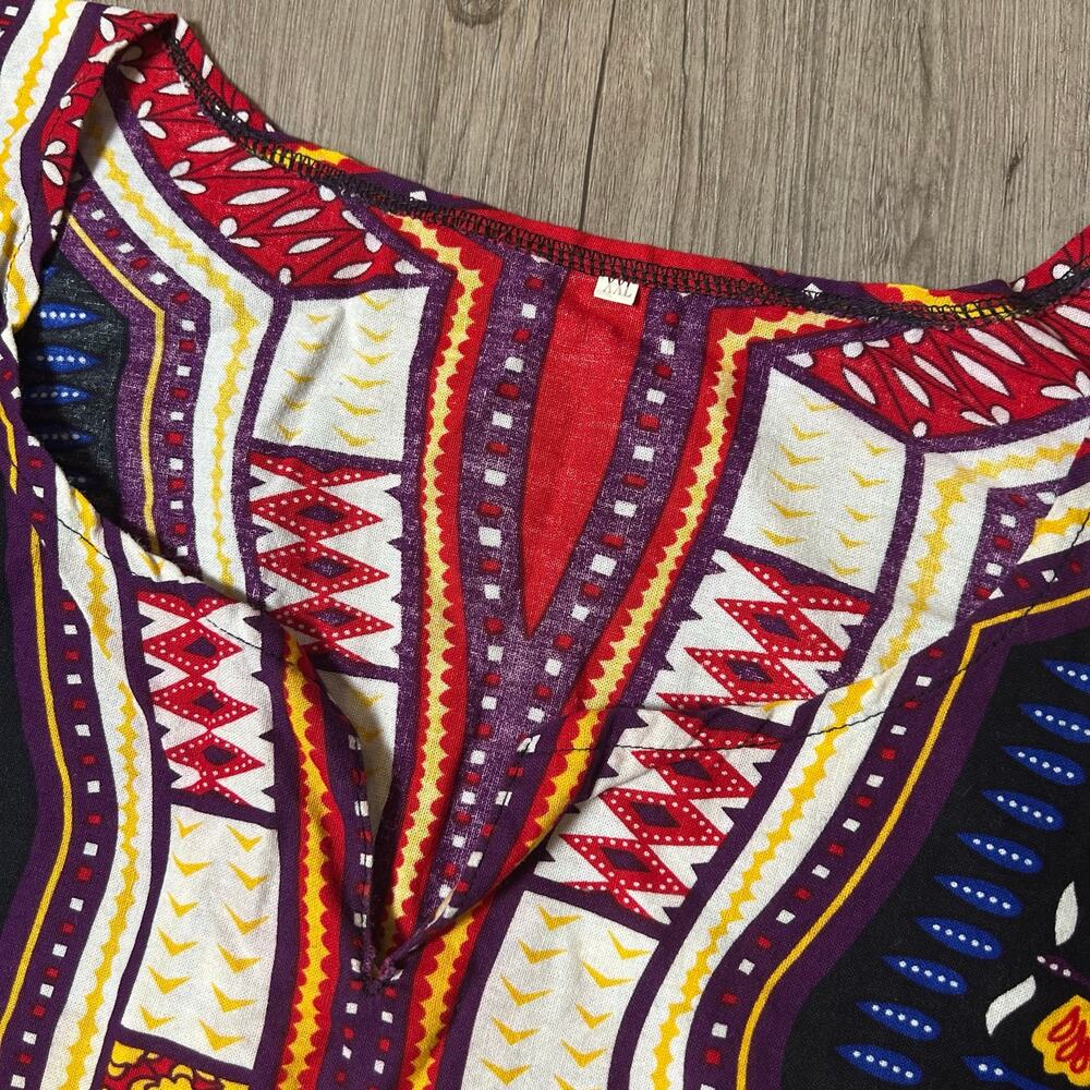 African Dashiki Shirt Unisex Plus Size Black Multicolor Tribal Tunic 30” Chest - Picture 4 of 7